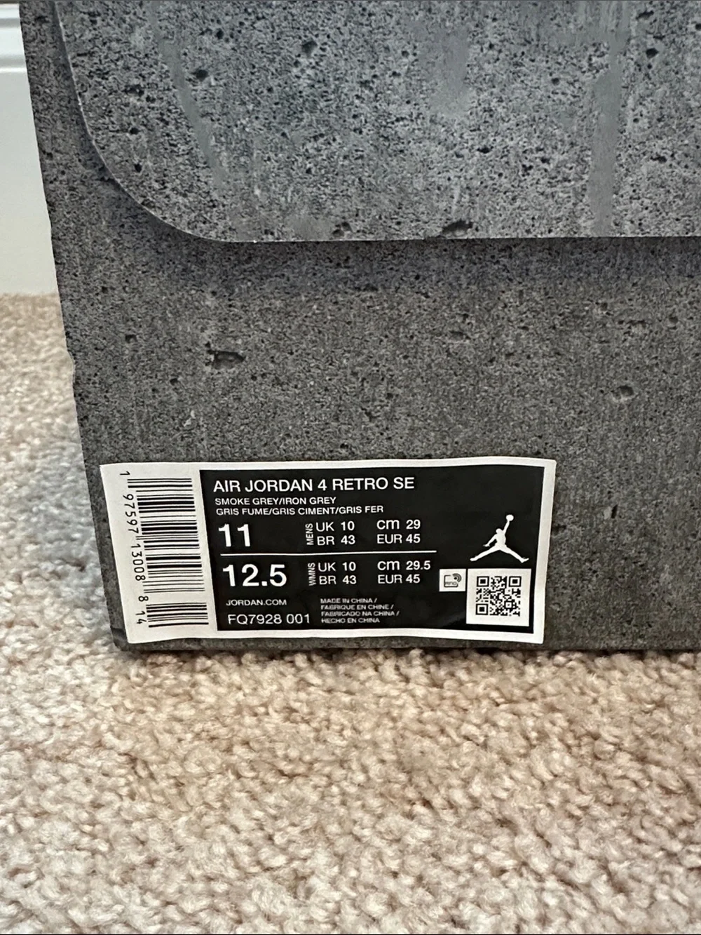 Jordan Air Jordan 4 Retro SE Paris Men’s Shoes — Grey size 11